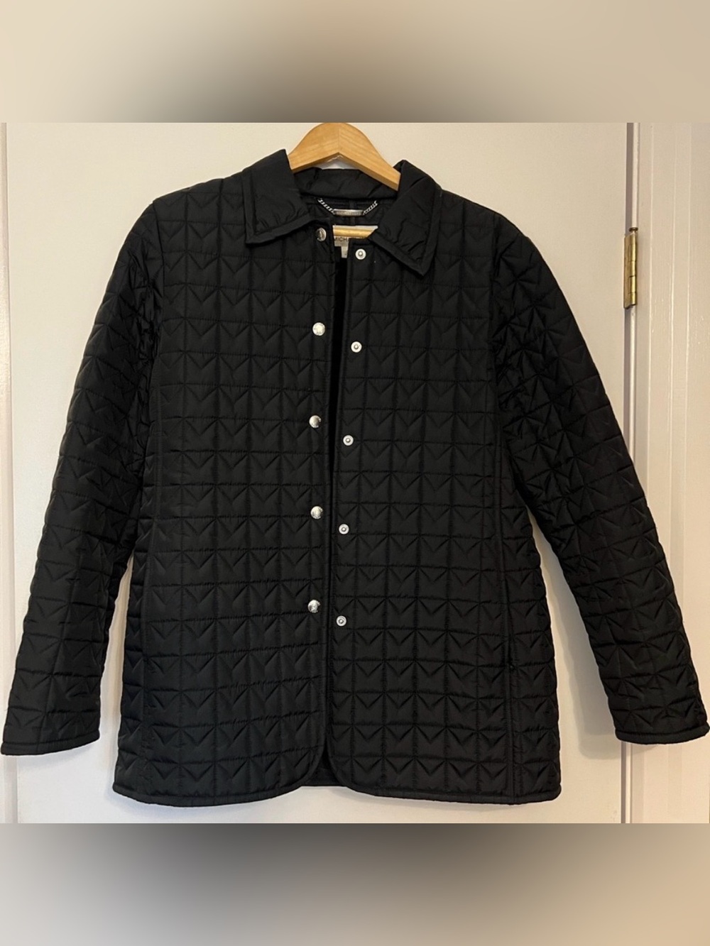 Michael Kors Black Quilted Barn Jacket Snap Button Coat Size Medium Like New